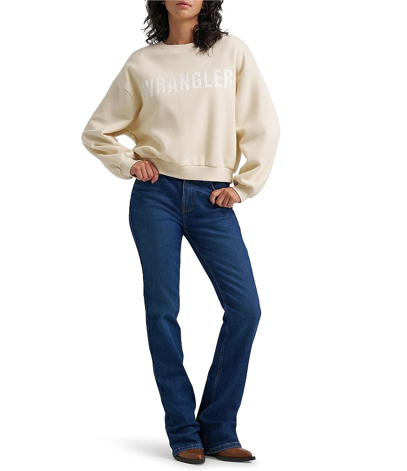 Wrangler® Retro® Logo Satin Applique Long Sleeve Fleece Sweatshirt