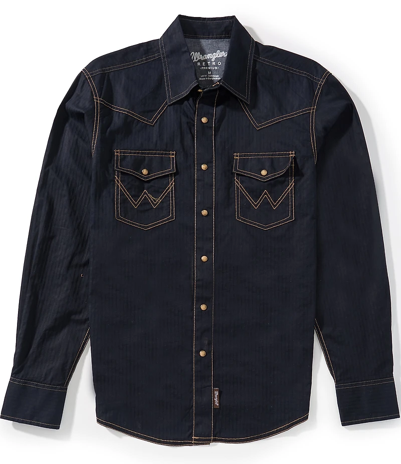 Wrangler Retro® Long Sleeve Western Snap Solid Dobby Shirt