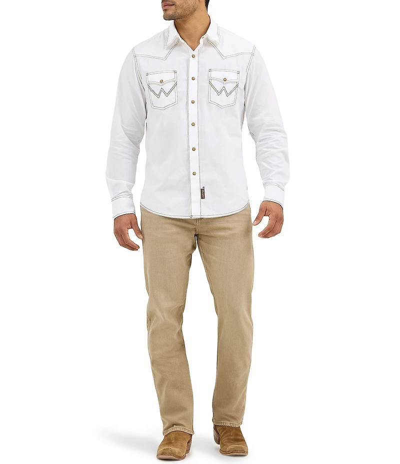 Wrangler® Retro® Long Sleeve Western Snap Solid Dobby Shirt
