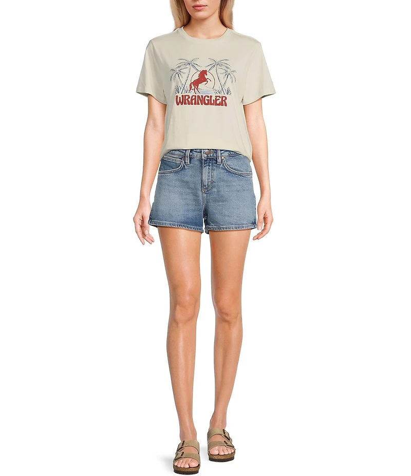 Wrangler® Retro® Mae Mid Rise Faded Denim Shorts