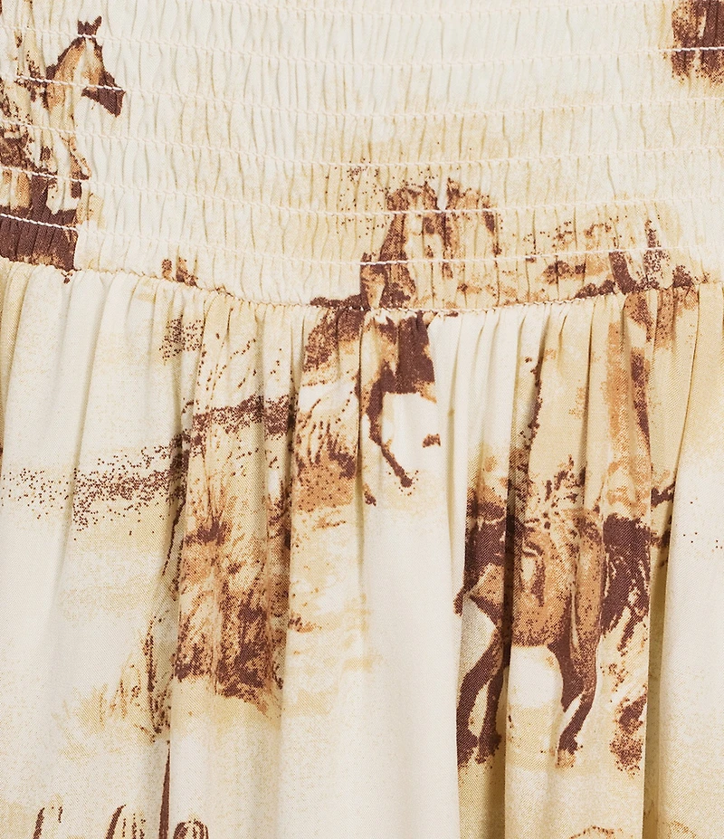 Wrangler® Retro® Western-Inspired Printed Long Sleeve Smocked Fit and Flare Dress