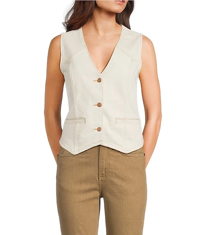 Wrangler® Retro® Western Yoke V-Neck Sleeveless Denim Vest