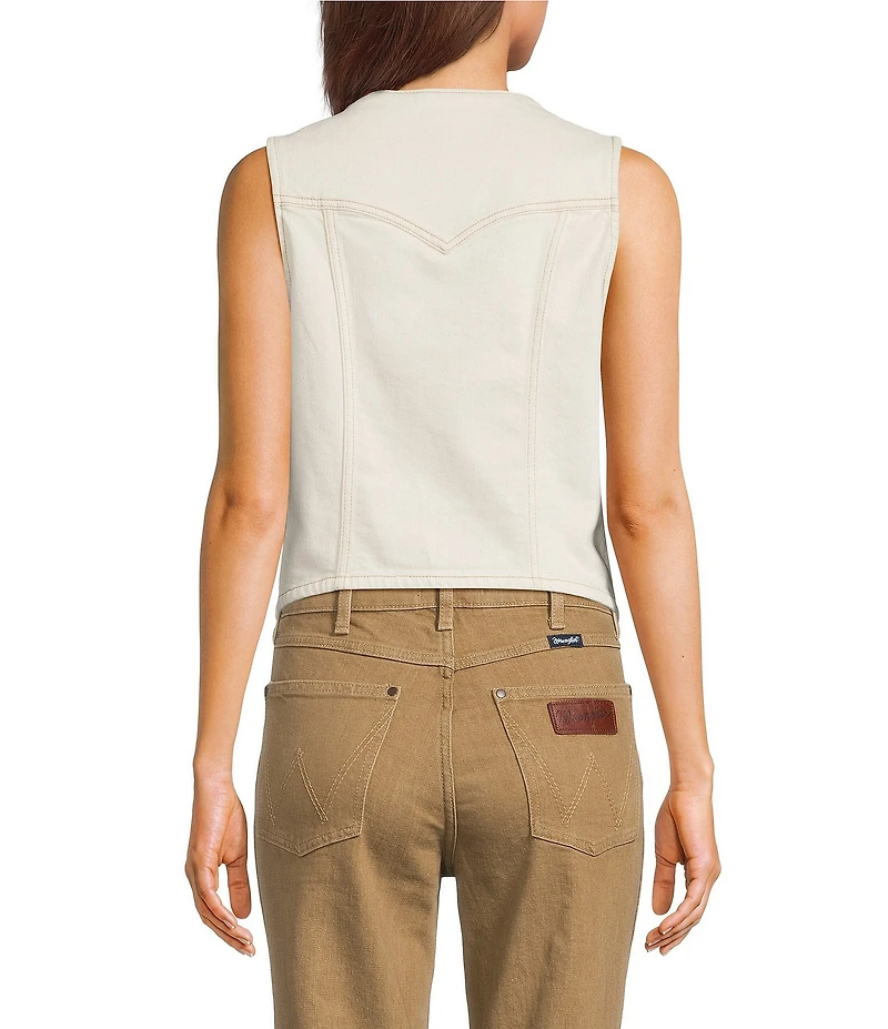 Wrangler® Retro® Western Yoke V-Neck Sleeveless Denim Vest