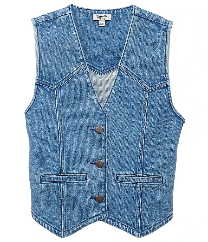Wrangler® Retro® Western Yoke V-Neck Sleeveless Denim Vest