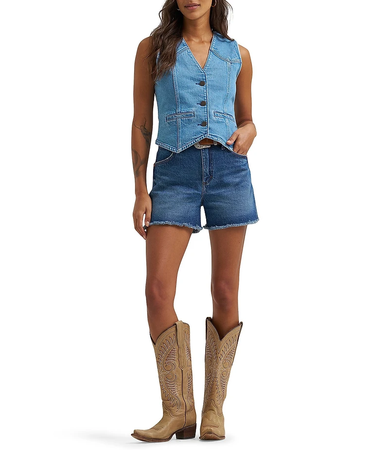 Wrangler® Retro® Western Yoke V-Neck Sleeveless Denim Vest