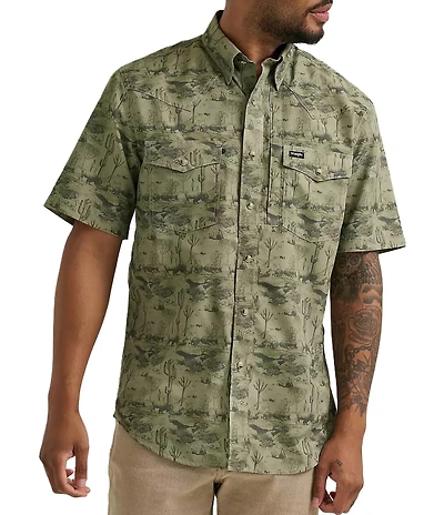 Wrangler Short Sleeve Olivine Print Performance Shirt