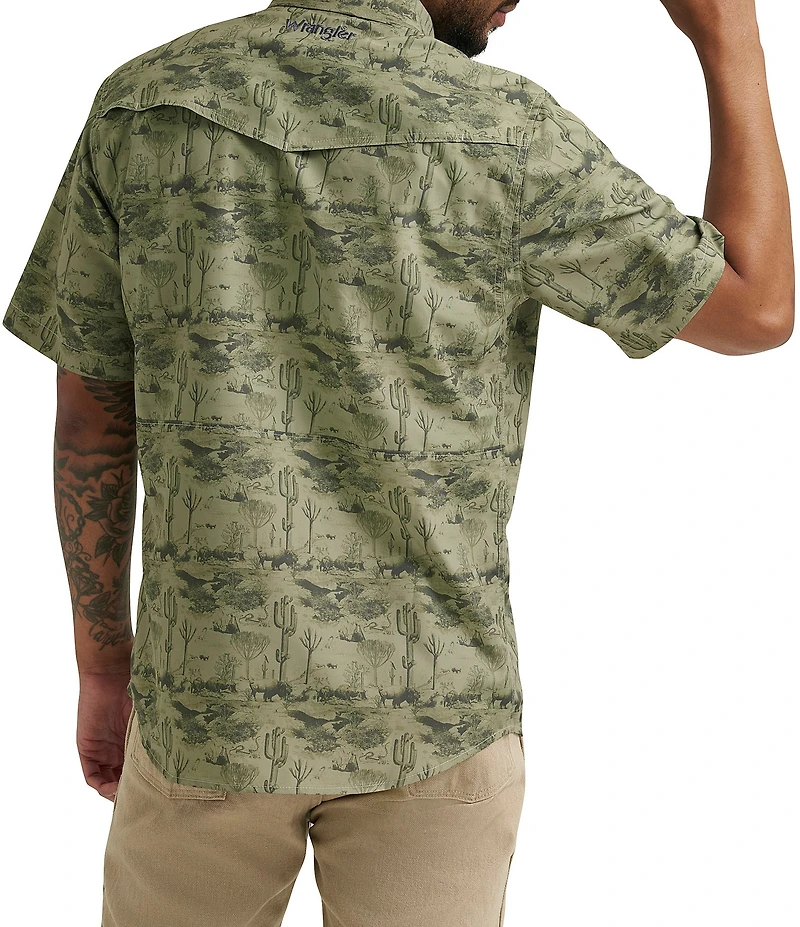 Wrangler Short Sleeve Olivine Print Performance Shirt