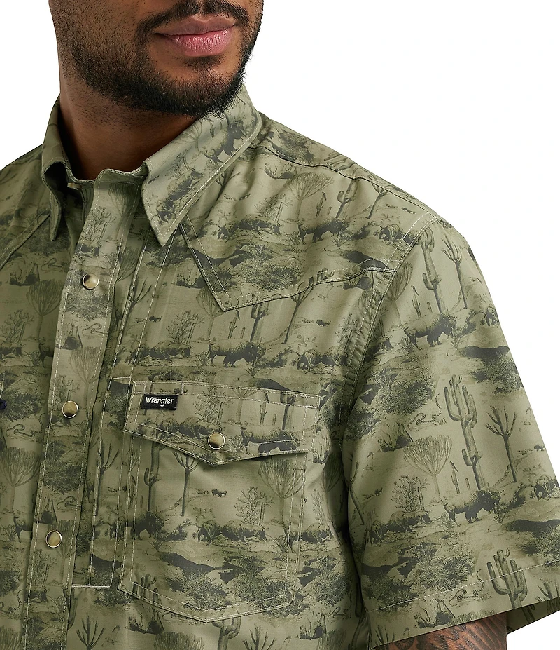 Wrangler Short Sleeve Olivine Print Performance Shirt