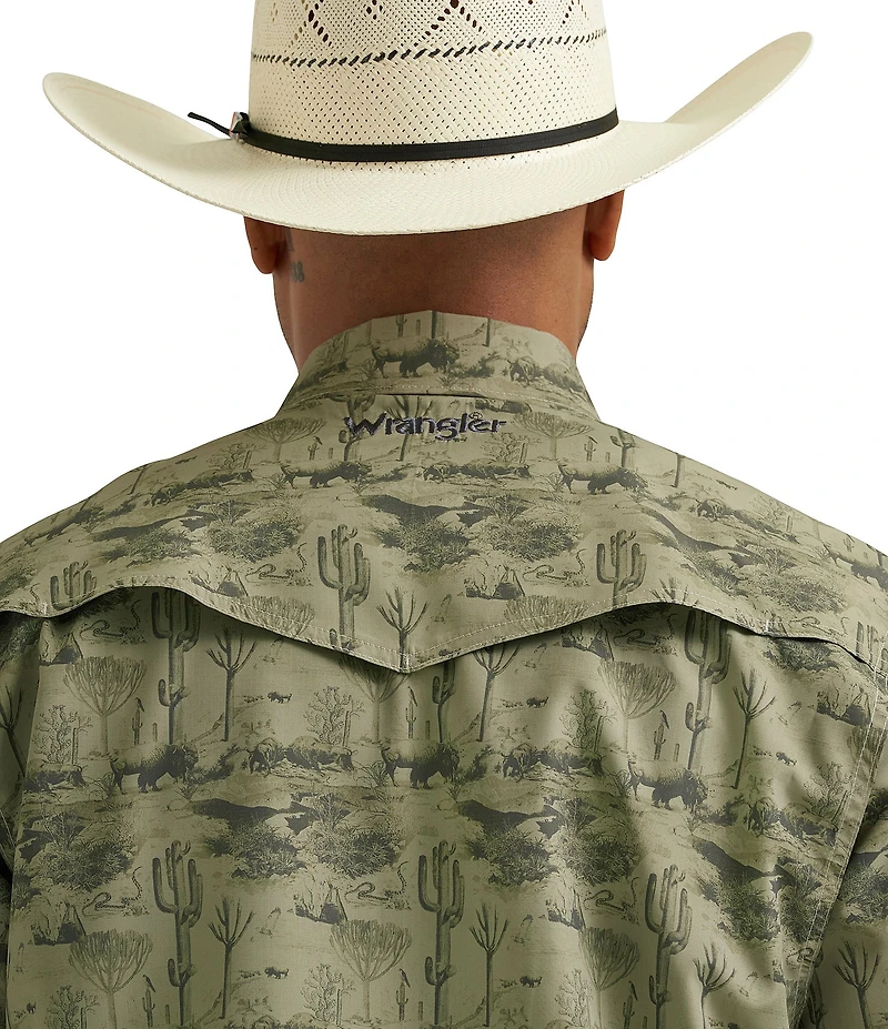 Wrangler Short Sleeve Olivine Print Performance Shirt