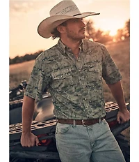 Wrangler Short Sleeve Olivine Print Performance Shirt