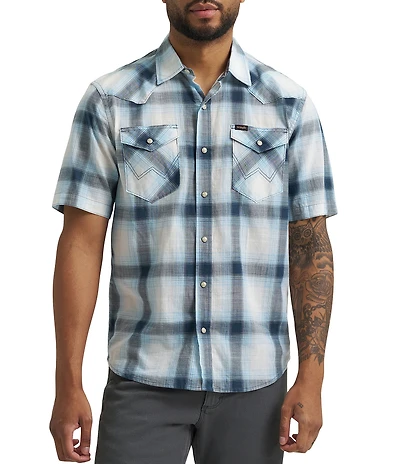 Wrangler Short Sleeve Plaid Snap Shirt