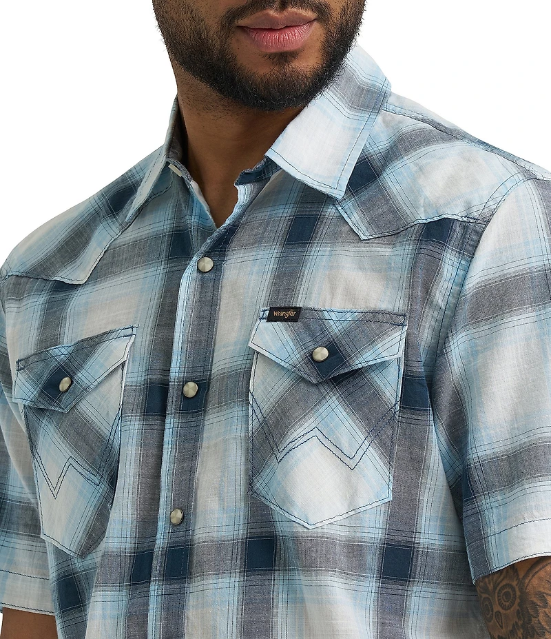 Wrangler Short Sleeve Plaid Snap Shirt