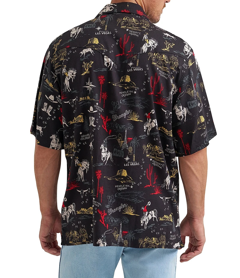 Wrangler Short Sleeve Printed Coconut Cowboy Button Front Shirt