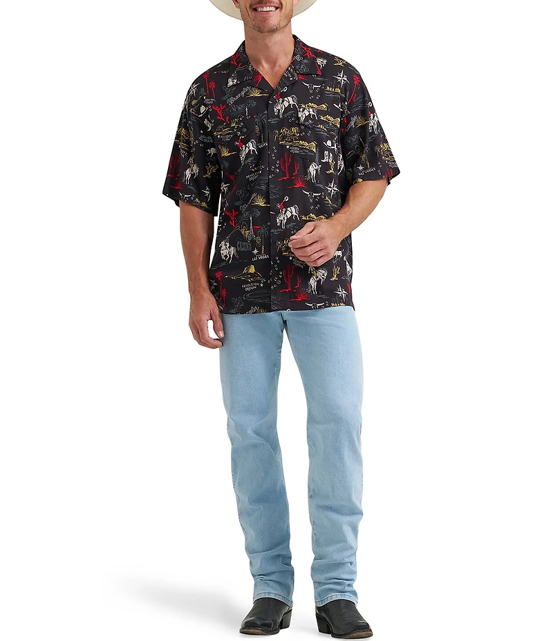 Wrangler Short Sleeve Printed Coconut Cowboy Button Front Shirt