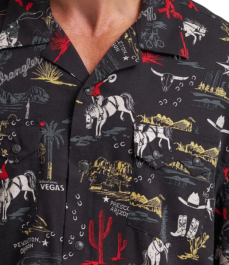Wrangler Short Sleeve Printed Coconut Cowboy Button Front Shirt