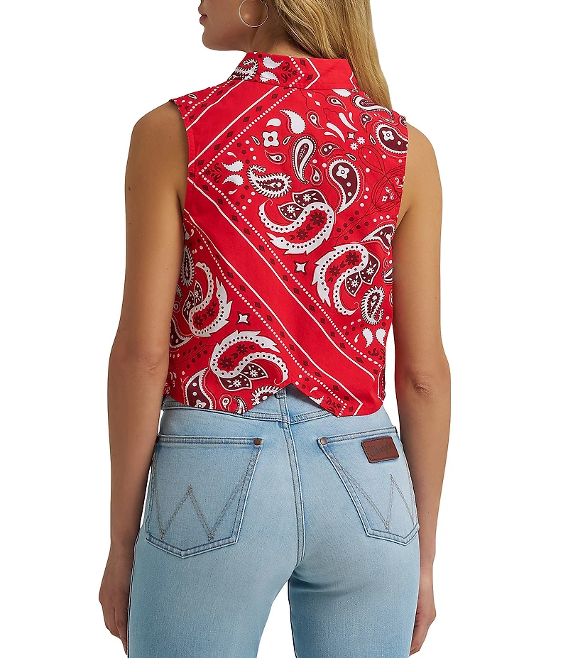Wrangler Sleeveless Bandana Print Snap Front Shirt