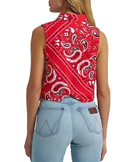 Wrangler Sleeveless Bandana Print Snap Front Shirt