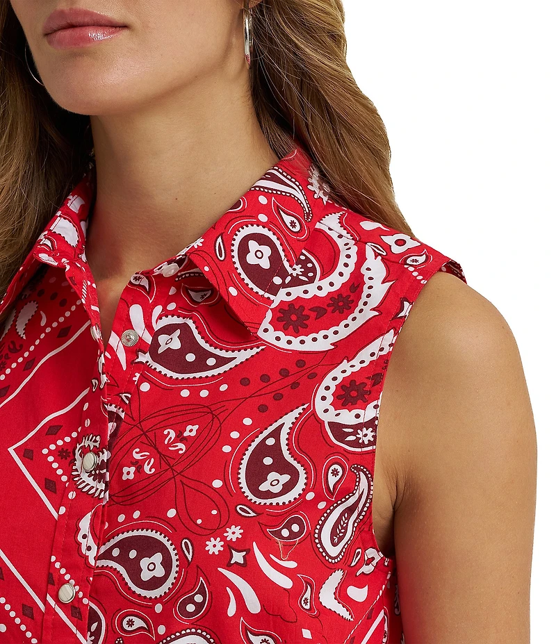 Wrangler Sleeveless Bandana Print Snap Front Shirt