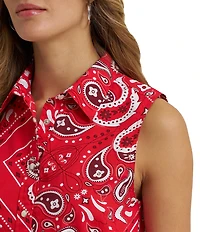 Wrangler Sleeveless Bandana Print Snap Front Shirt