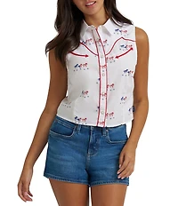 Wrangler Sleeveless Horse Print Snap Front Shirt