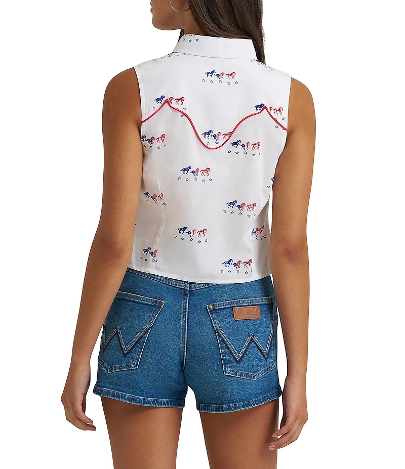 Wrangler Sleeveless Horse Print Snap Front Shirt