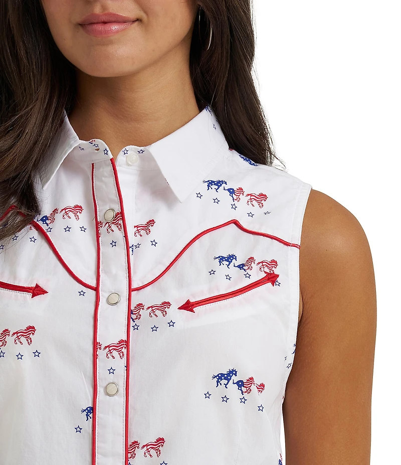 Wrangler Sleeveless Horse Print Snap Front Shirt