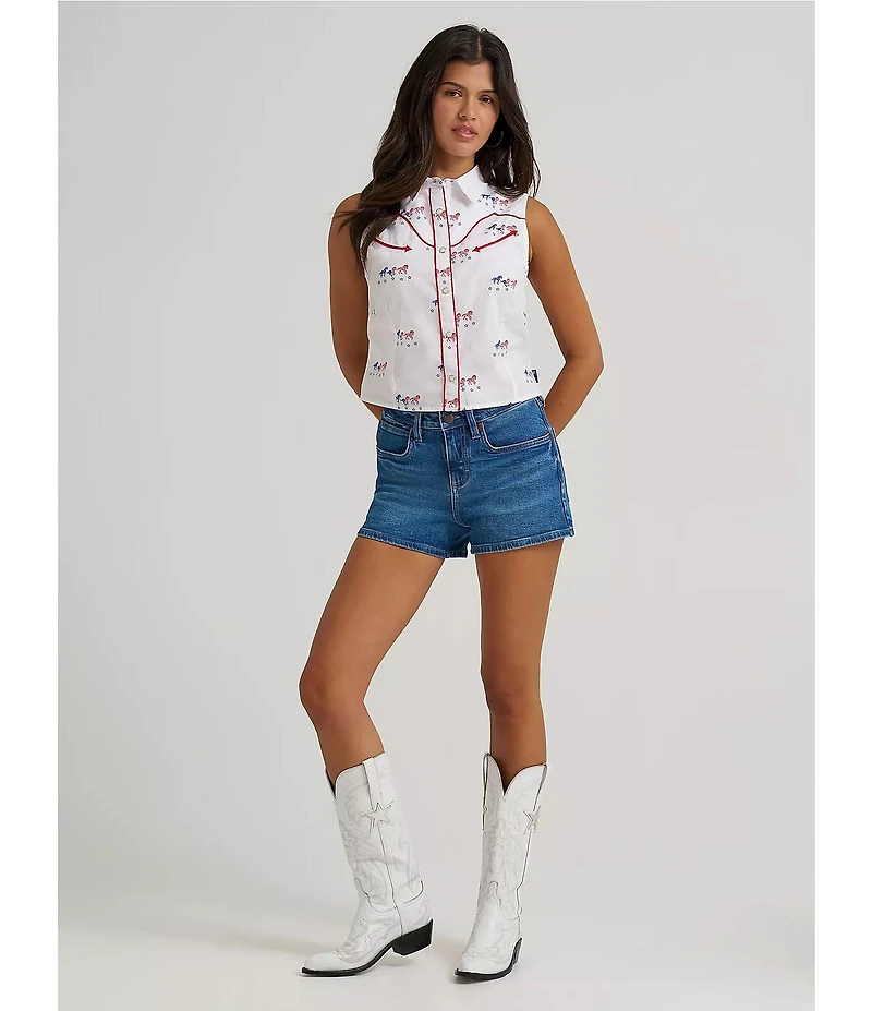 Wrangler Sleeveless Horse Print Snap Front Shirt