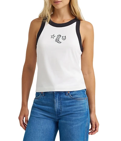Wrangler Slim Embroidered Western Motif Round Neck Sleeveless Tank Top