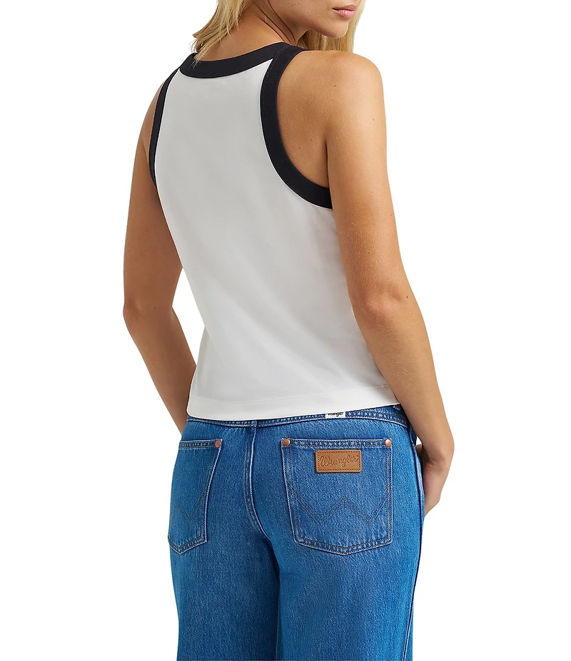 Wrangler Slim Embroidered Western Motif Round Neck Sleeveless Tank Top