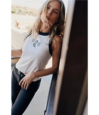 Wrangler Slim Embroidered Western Motif Round Neck Sleeveless Tank Top