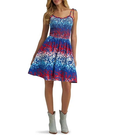 Wrangler Spaghetti Tie Strap Multi Colored Smocked Dress