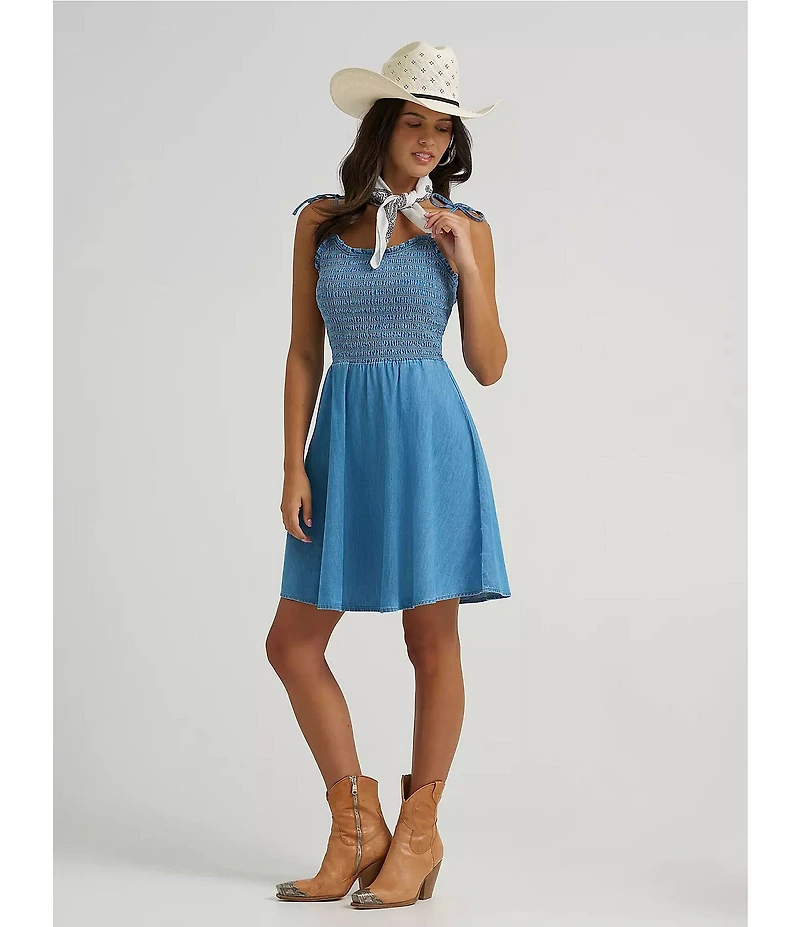 Wrangler Spaghetti Strap Smocked Denim Dress