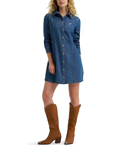 Wrangler® Western Style Long Sleeve Denim Dress