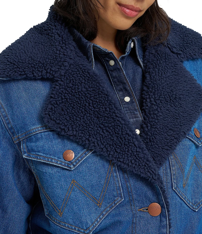Wrangler Wrange Collared Long Sleeve Sherpa-Lined Denim Coat