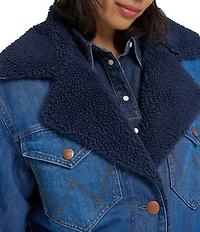 Wrangler Wrange Collared Long Sleeve Sherpa-Lined Denim Coat