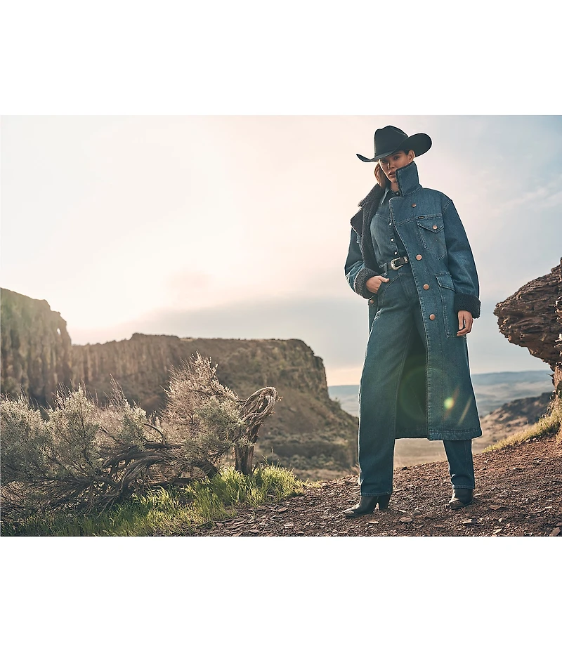 Wrangler Wrange Collared Long Sleeve Sherpa-Lined Denim Coat