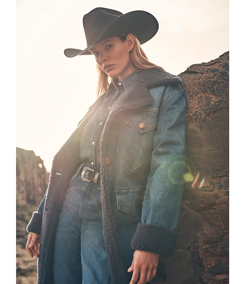 Wrangler Wrange Collared Long Sleeve Sherpa-Lined Denim Coat