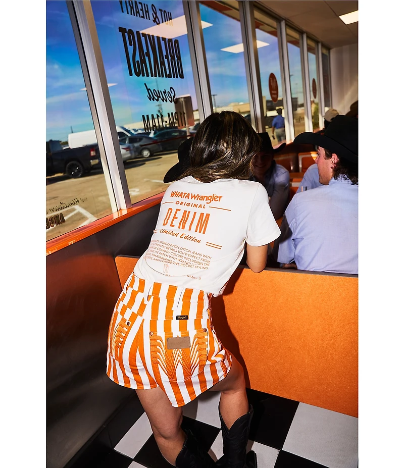 Wrangler x Whataburger Cowboy Orange and White Stripe High Rise Shorts