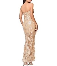 Xscape 3D Flower Applique Mesh Square Neck Sleeveless Sheath Dress