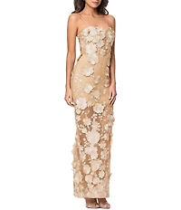 Xscape 3D Flower Applique Mesh Square Neck Sleeveless Sheath Dress