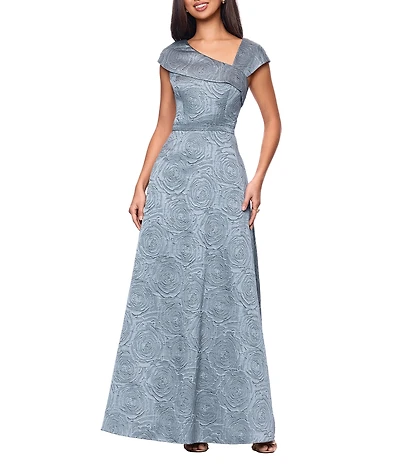 Xscape Asymmetrical Neck Jacquard A Line Dress