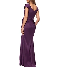 Xscape Asymmetrical Neck Stretch Mikado Long Dress