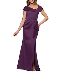 Xscape Asymmetrical Neck Stretch Mikado Long Dress