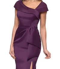 Xscape Asymmetrical Neck Stretch Mikado Long Dress