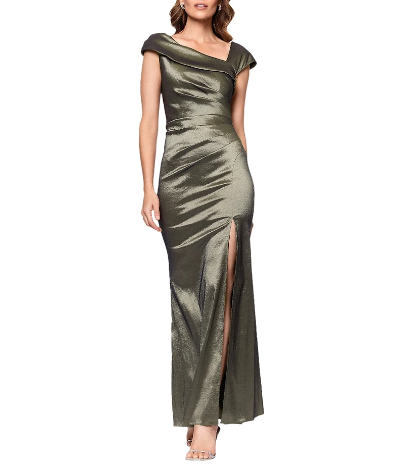 Xscape Asymmetrical Neck Taffeta Gown
