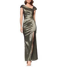 Xscape Asymmetrical Neck Taffeta Gown
