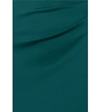 Xscape Asymmetrical Neckline Cap Sleeve Ruched Ruffle Front Scuba Crepe Gown