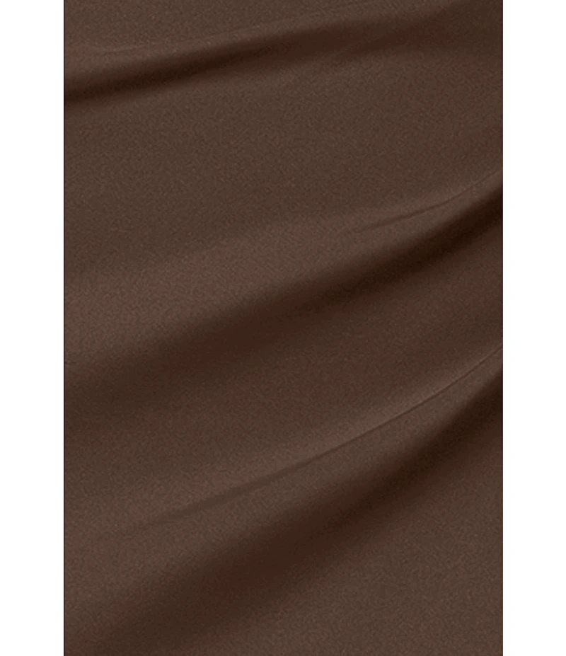 Xscape Asymmetrical Neckline Cap Sleeve Ruched Scuba Crepe Sheath Gown