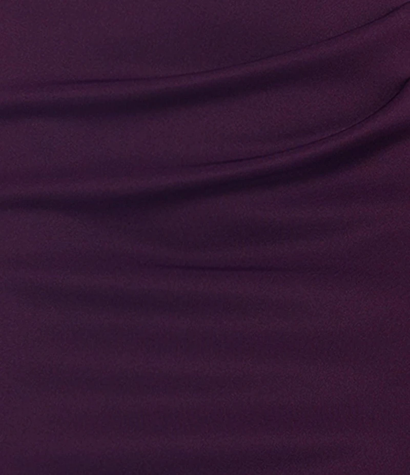 Xscape Asymmetrical Neckline Cap Sleeve Ruched Scuba Crepe Sheath Gown