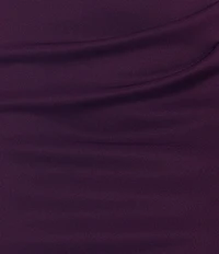 Xscape Asymmetrical Neckline Cap Sleeve Ruched Scuba Crepe Sheath Gown